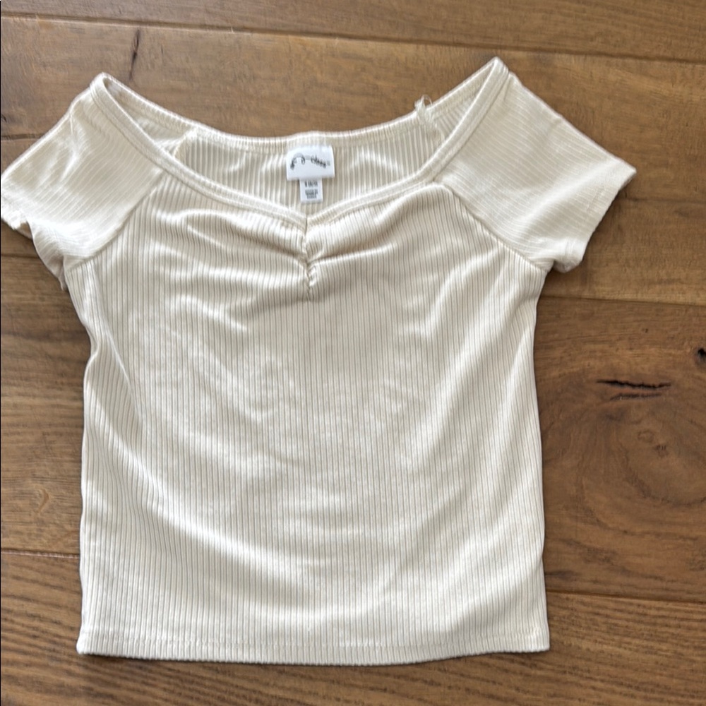 Art Class Cream Ribbed Crop Blouse